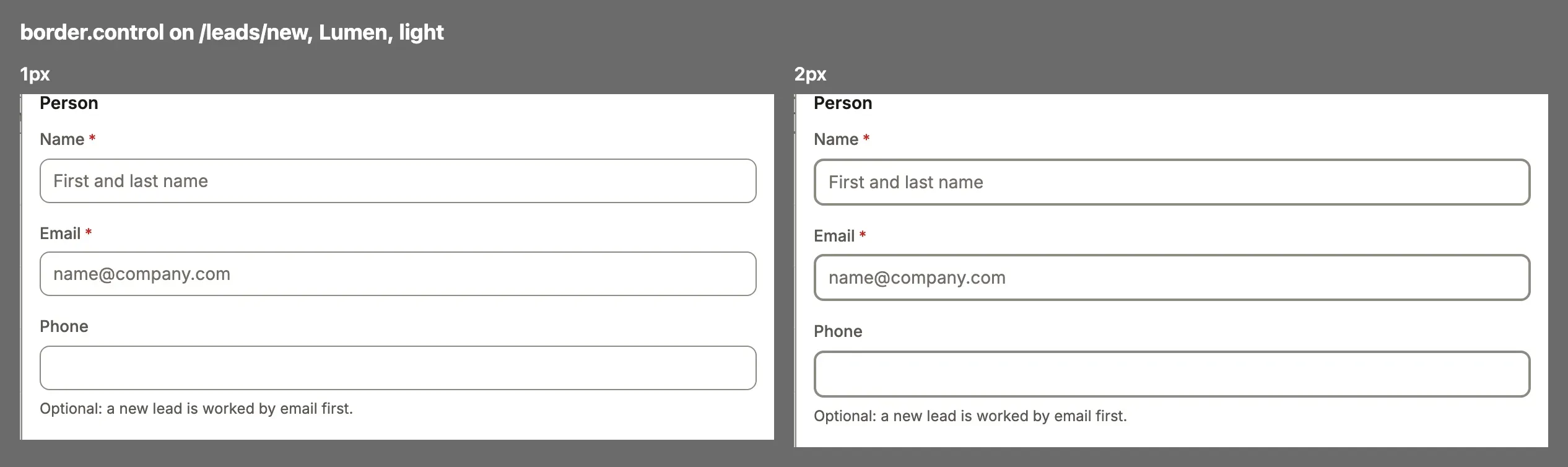 Compass’s New lead form with 1px and 2px field edges.